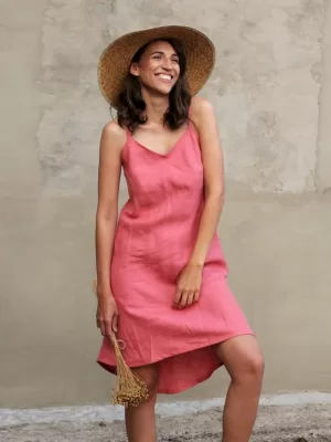 linen dress, peach linen dress